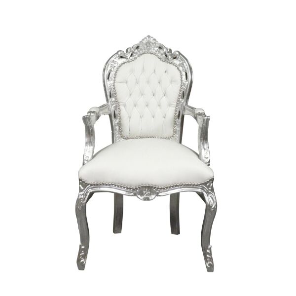 Fauteuil baroque blanc et argent 1 Fauteuil baroque blanc et argent - Ameublement baroque