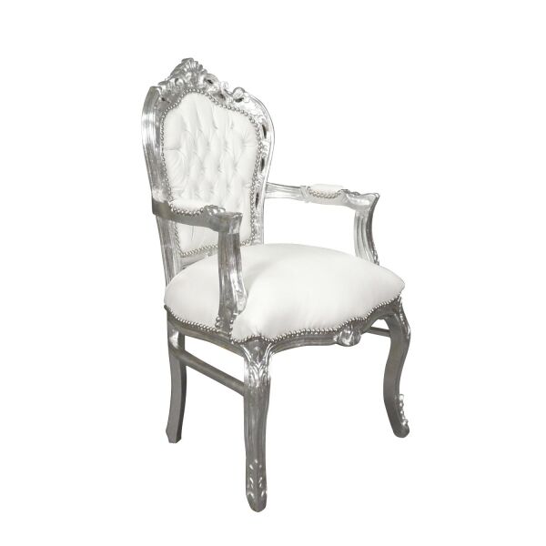 Fauteuil baroque blanc et argent 2 Fauteuil baroque blanc et argent - Ameublement rococo -