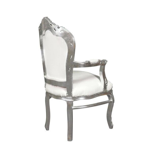 Fauteuil baroque blanc et argent 3 Fauteuil baroque blanc et argent - Htdeco