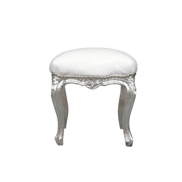 Pouf baroque blanc et argent