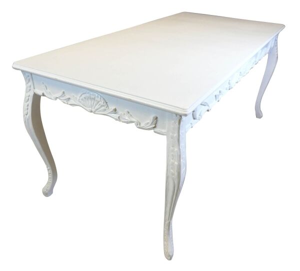 Table baroque blanche 4 Table baroque blanche de salle à manger pour 8 personnes -