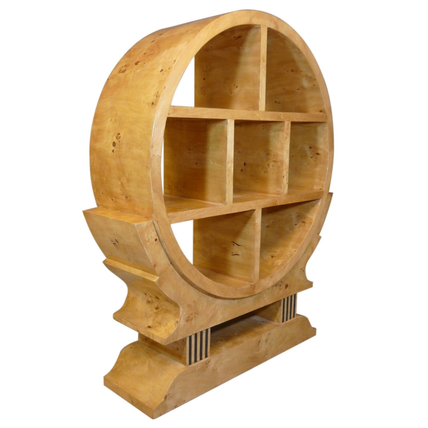 Étagère art déco ronde en loupe d'orme 2 Etagère art déco - Meubles art déco 1930