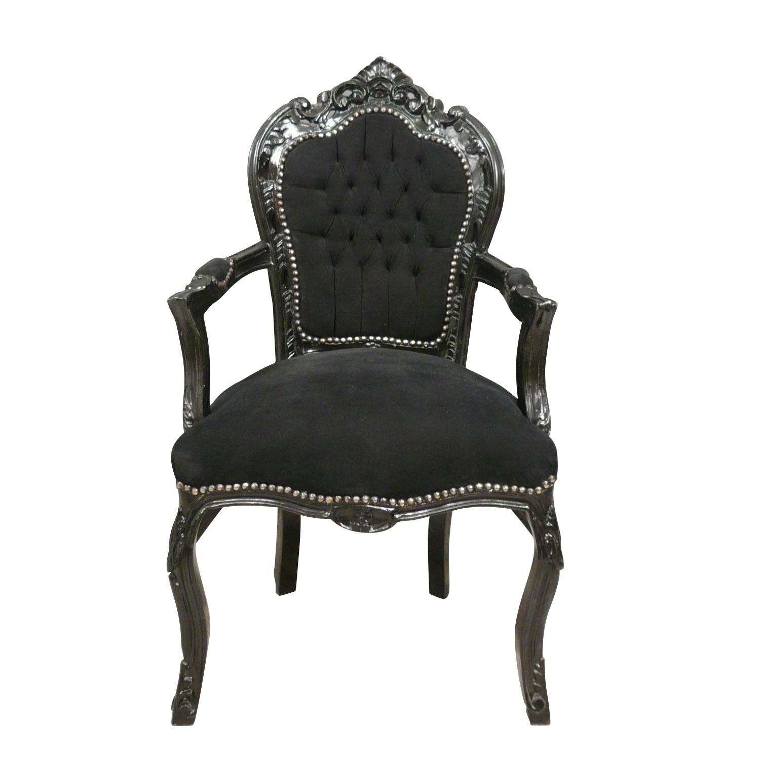 Fauteuil baroque en hêtre noir et simili-cuir doré Stockholm