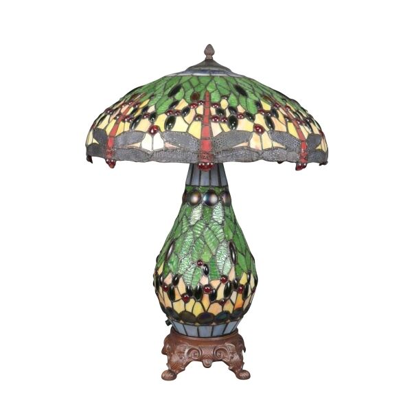 Lampe Tiffany libellule verte 2 Lampe Tiffany style Art Nouveau avec design de libellules