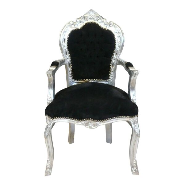 Fauteuil style baroque noir et argent en bois - Meuble baroque