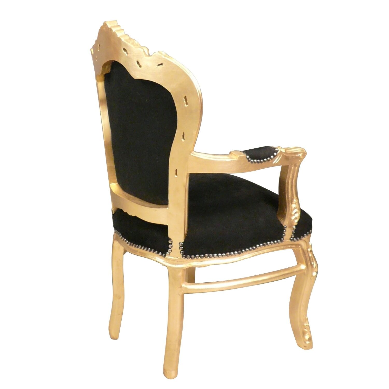 Fauteuil baroque Louis XV simili cuir bandes dessinées, bois noir