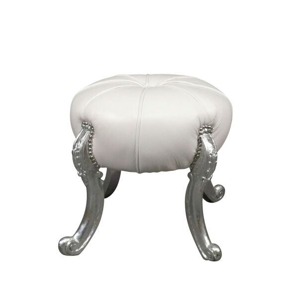 Pouf baroque blanc et pieds argent - Canapé baroque -