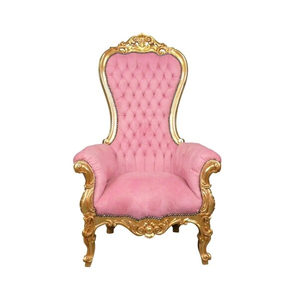 Fauteuil baroque rose modèle trône en bois doré -