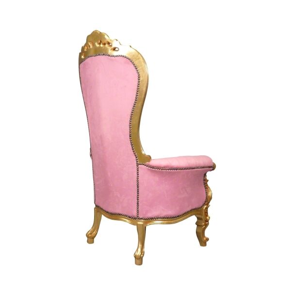 Fauteuil baroque rose modèle trône 3 Fauteuil baroque rose modèle trône en bois doré -