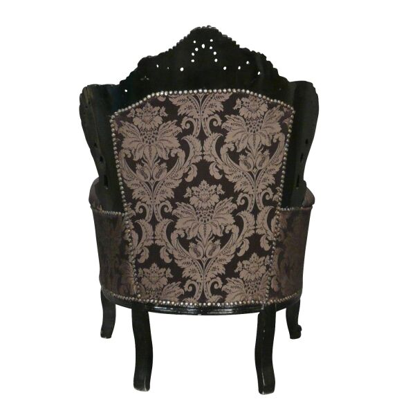 Fauteuil baroque royal noir à fleurs 2 Fauteuil baroque royal noir et argent, chaise, pouf et meuble design -