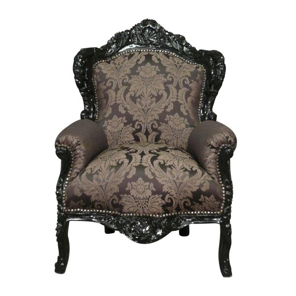 Fauteuil baroque royal noir à fleurs 1 Fauteuil baroque royal noir et argent, chaise, pouf et meuble design -
