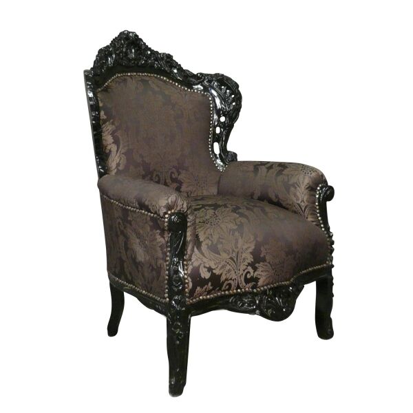 Fauteuil baroque royal noir à fleurs 3 Fauteuil baroque royal noir et argent, chaise, pouf et meuble rococo