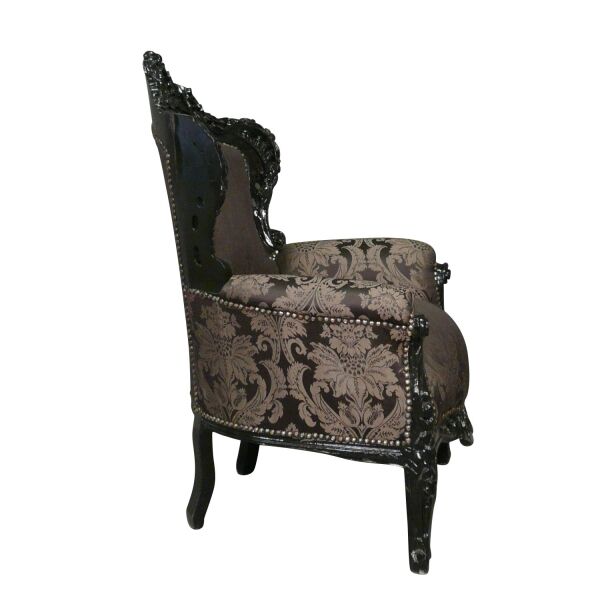 Fauteuil baroque royal noir à fleurs 4 Fauteuil baroque royal noir et argent, chaise, pouf et meuble baroque