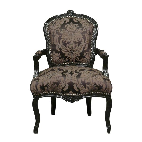 Fauteuil Louis XV noir à fleurs - Meubles de style Louis XV -
