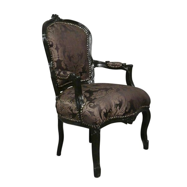 Fauteuil Louis XV noir à fleurs 3 Fauteuil Louis XV noir à fleurs - Meubles de style Louis XV -