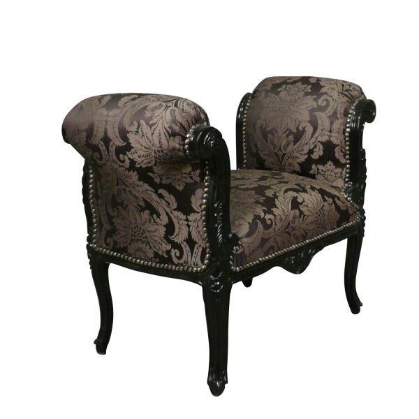 Banquette baroque noire rococo 3 Banquette baroque noire fleurie -Meuble baroque