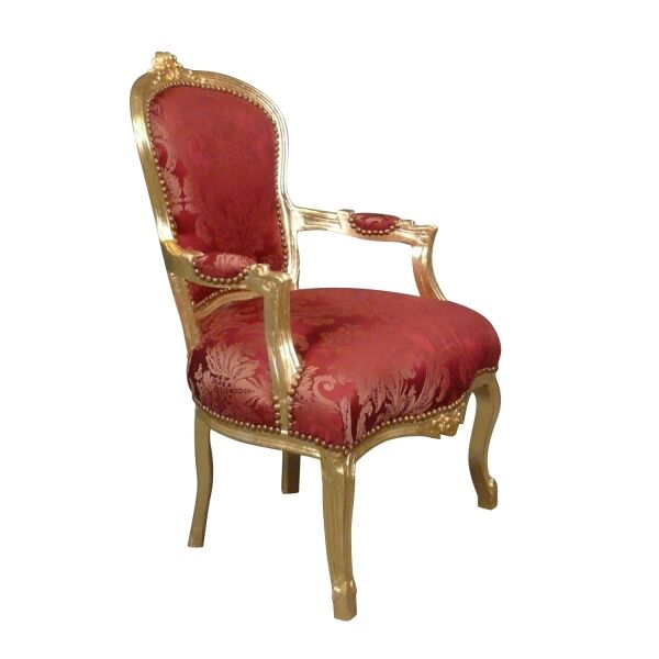 Fauteuil rouge en bois doré de style Louis XV 3 Fauteuil rouge en bois doré de style Louis XV - Fauteuils Louis xv -
