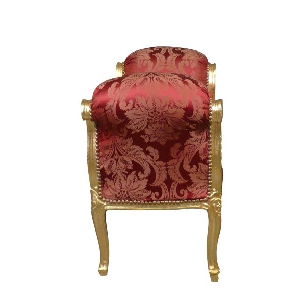 Banquette baroque rouge et bois doré 2 Banquette baroque rouge fleurie
