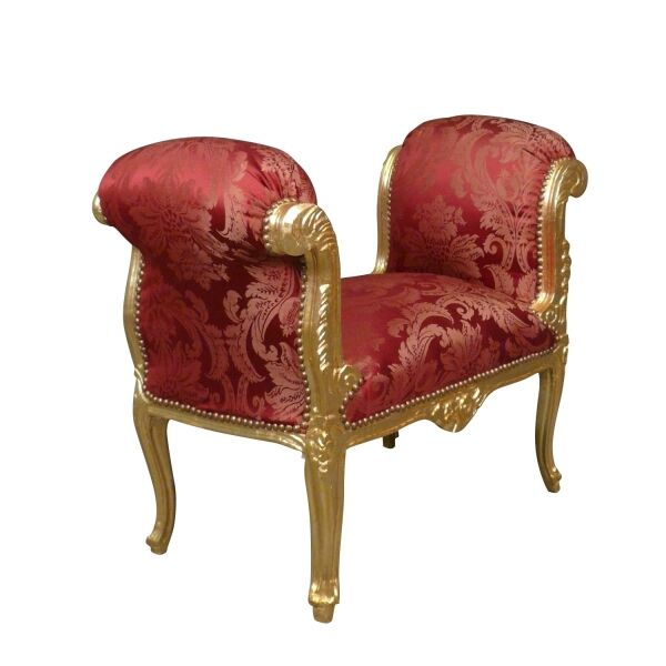 Banquette baroque rouge et bois doré 3 Banc baroque rouge fleurie et bois or