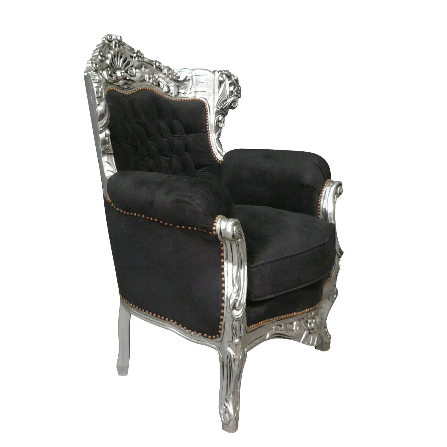 Fauteuil baroque en cuir noir de luxe avec ornements