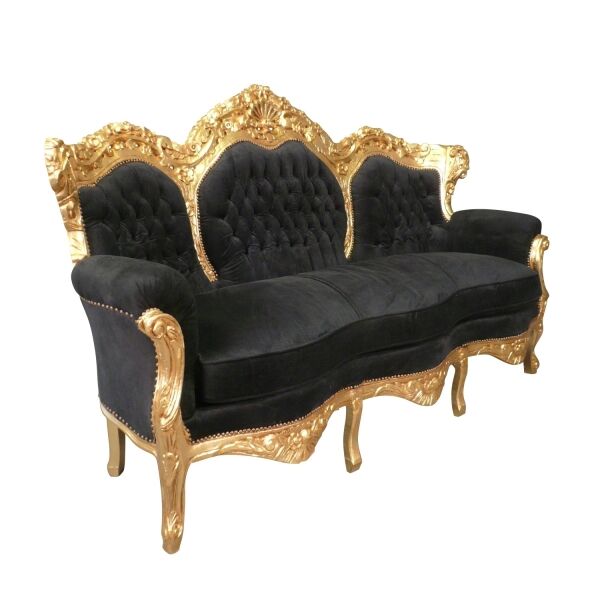Canapé baroque en velours noir et bois doré 3 canapé baroque en bois doré