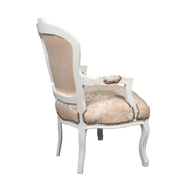 Fauteuil Louis XV bois blanc et tissu satiné 2 Fauteuil Louis XV bois blanc et tissu satiné - Meuble blanc style Louis XV