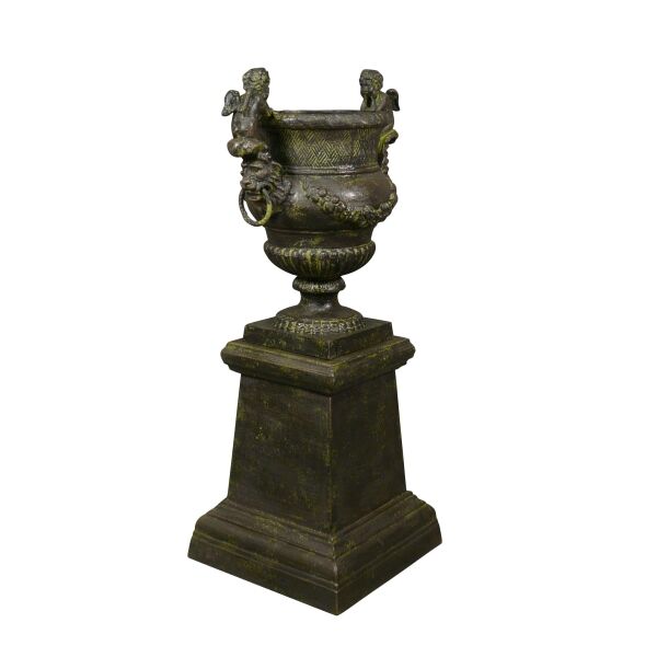 Vase en fonte aux Angelots avec son socle - H: 95 cm 3 Vase en fonte aux Angelots avec son socle - H: 95 cm - Vases Médicis -