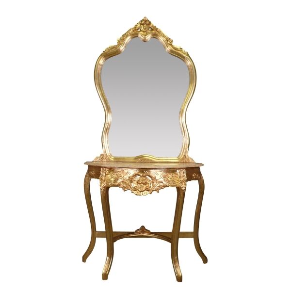 Console baroque en bois doré avec son miroir -