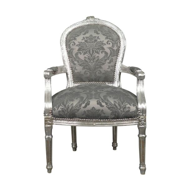 Fauteuil Louis XVI tissu gris baroque -  Fauteuil Louis XVI baroque -  Fauteuil baroque