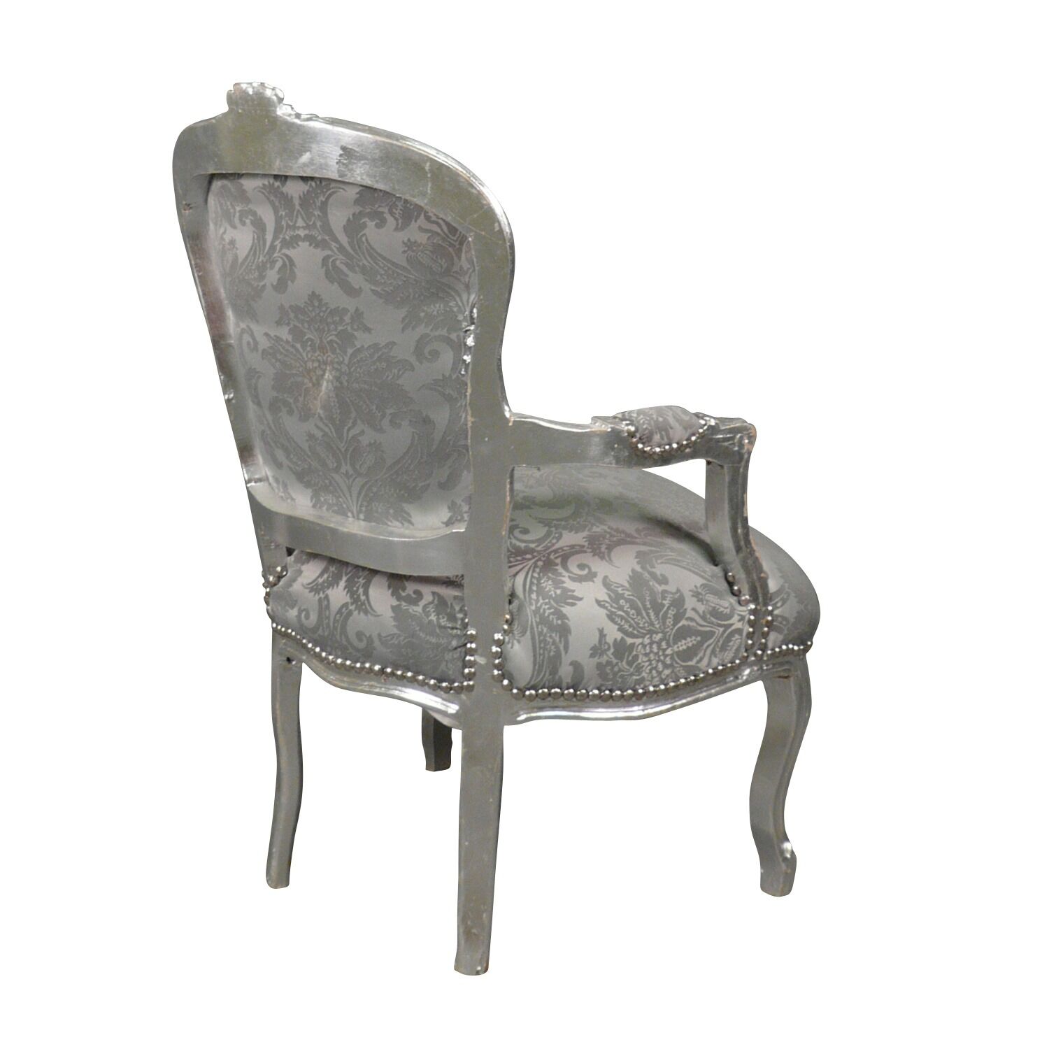 Fauteuil Louis XV gris satiné 4 Fauteuil Louis XV tissu velours gris - Sièges de style en bois massif -
