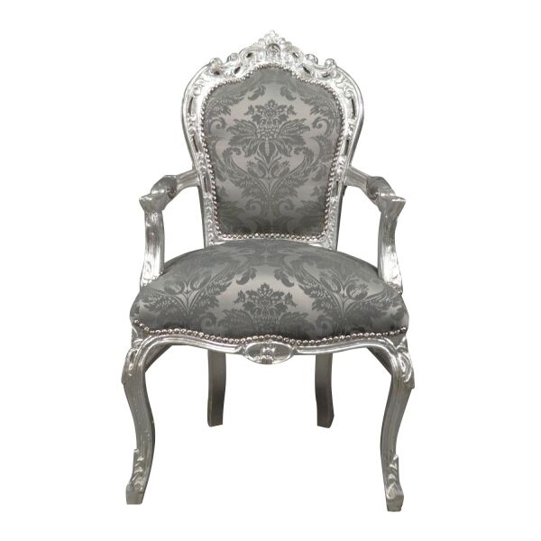 Fauteuil baroque en tissu gris rococo 1 Fauteuil baroque en tissu gris rococo - Ameublement baroque -