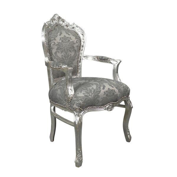 Fauteuil baroque en tissu gris rococo 3 Fauteuil baroque en tissu gris rococo - Ameublement baroque -