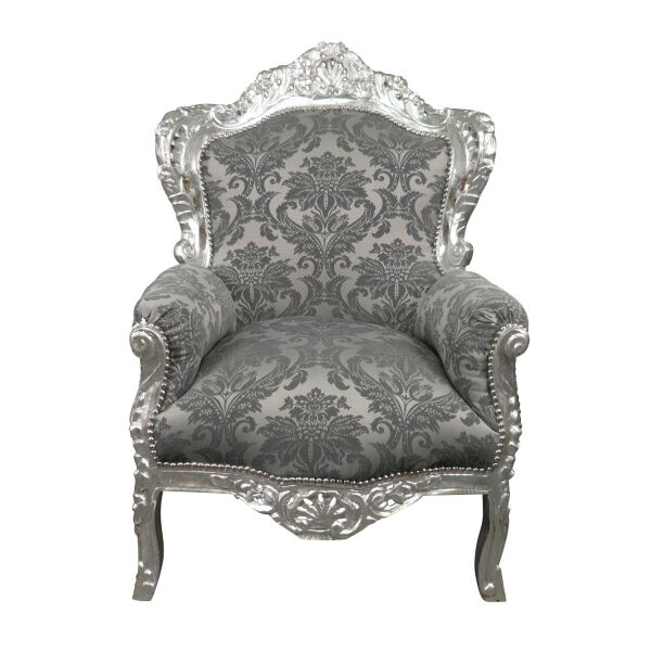 Fauteuil baroque gris satiné 1 Fauteuil baroque gris satiné - Meubles baroques -