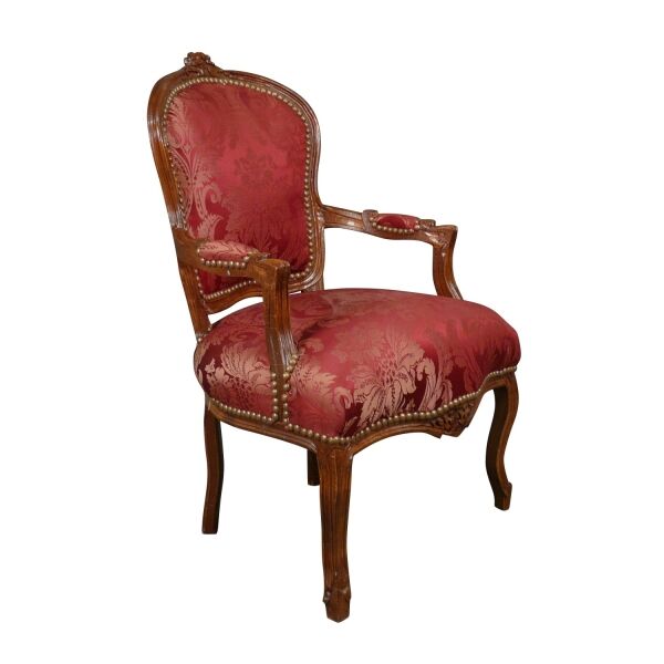 Fauteuil Louis XV rouge en bois massif 3 Fauteuil Louis XV rouge en bois massif -