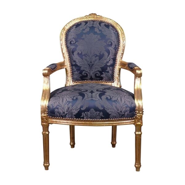 Fauteuil Louis XVI bleu roi style baroque -  Fauteuil Louis XVI baroque -  Fauteuil baroque -