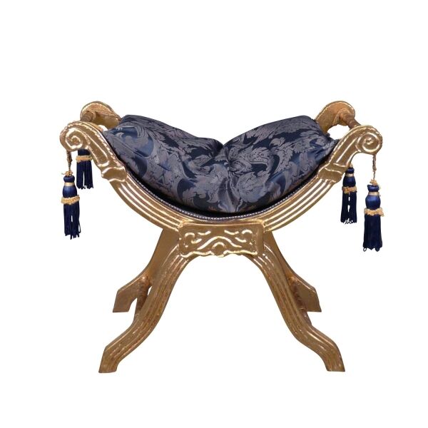 Banquette baroque bleu roi en bois massif -