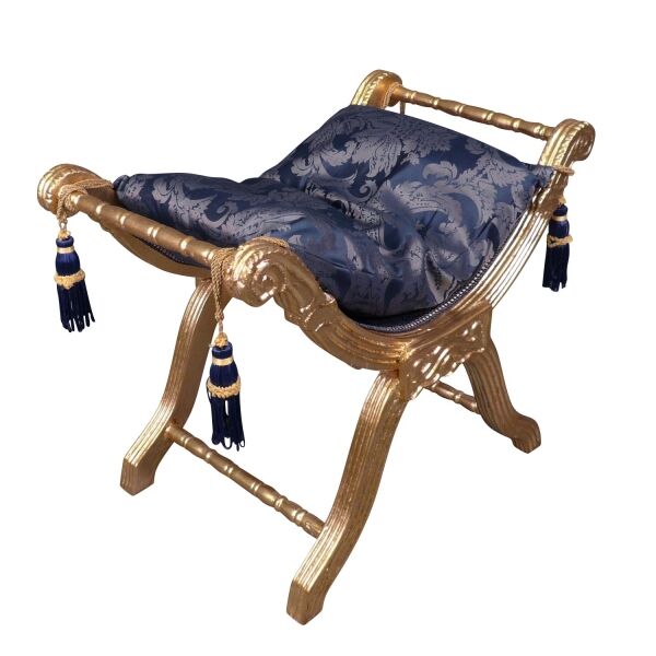 Banquette baroque bleu roi 2 Banquette baroque bleu roi en bois massif -