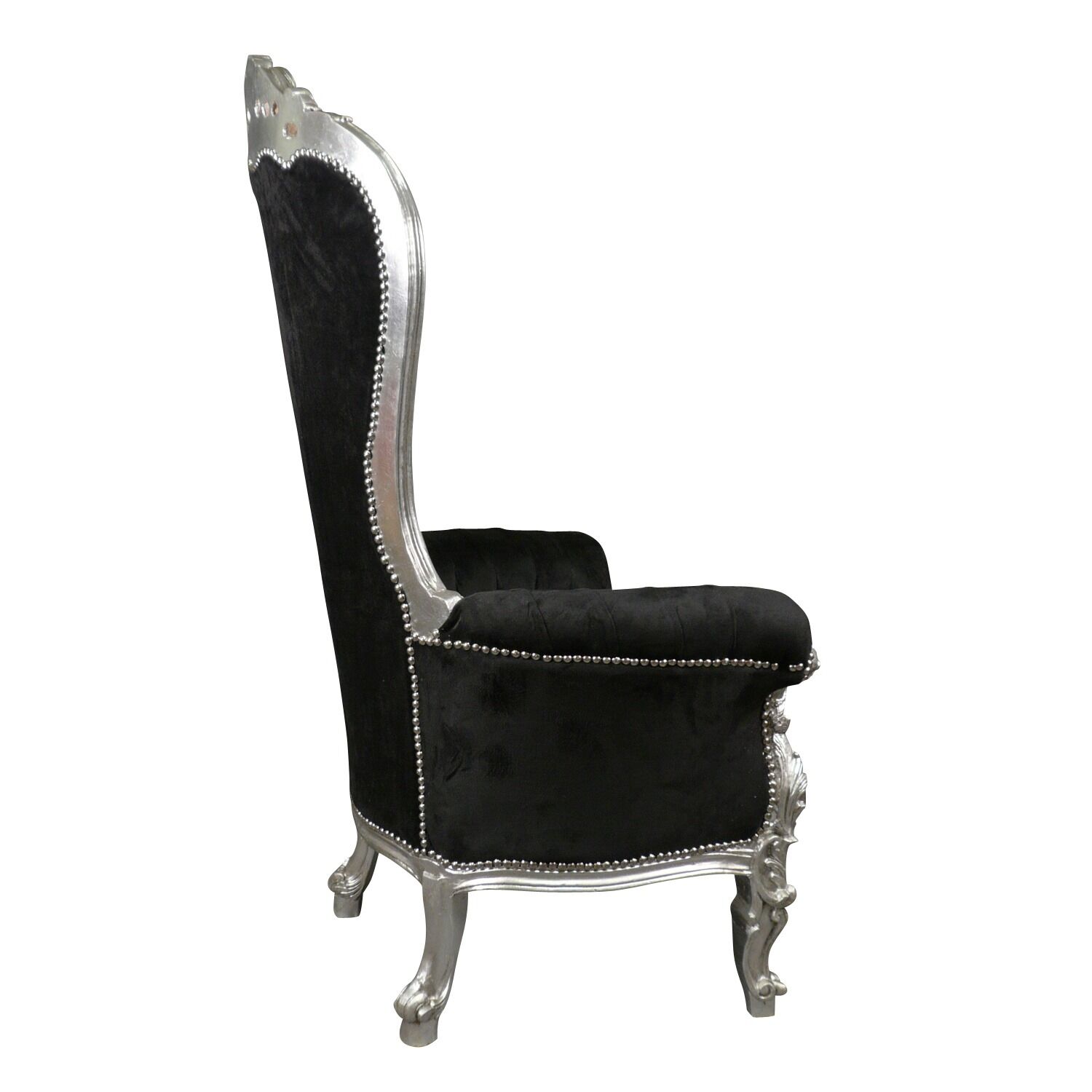 Fauteuil baroque Trône en velours noir 3 Fauteuil baroque Trône en velours noir et bois argenté -