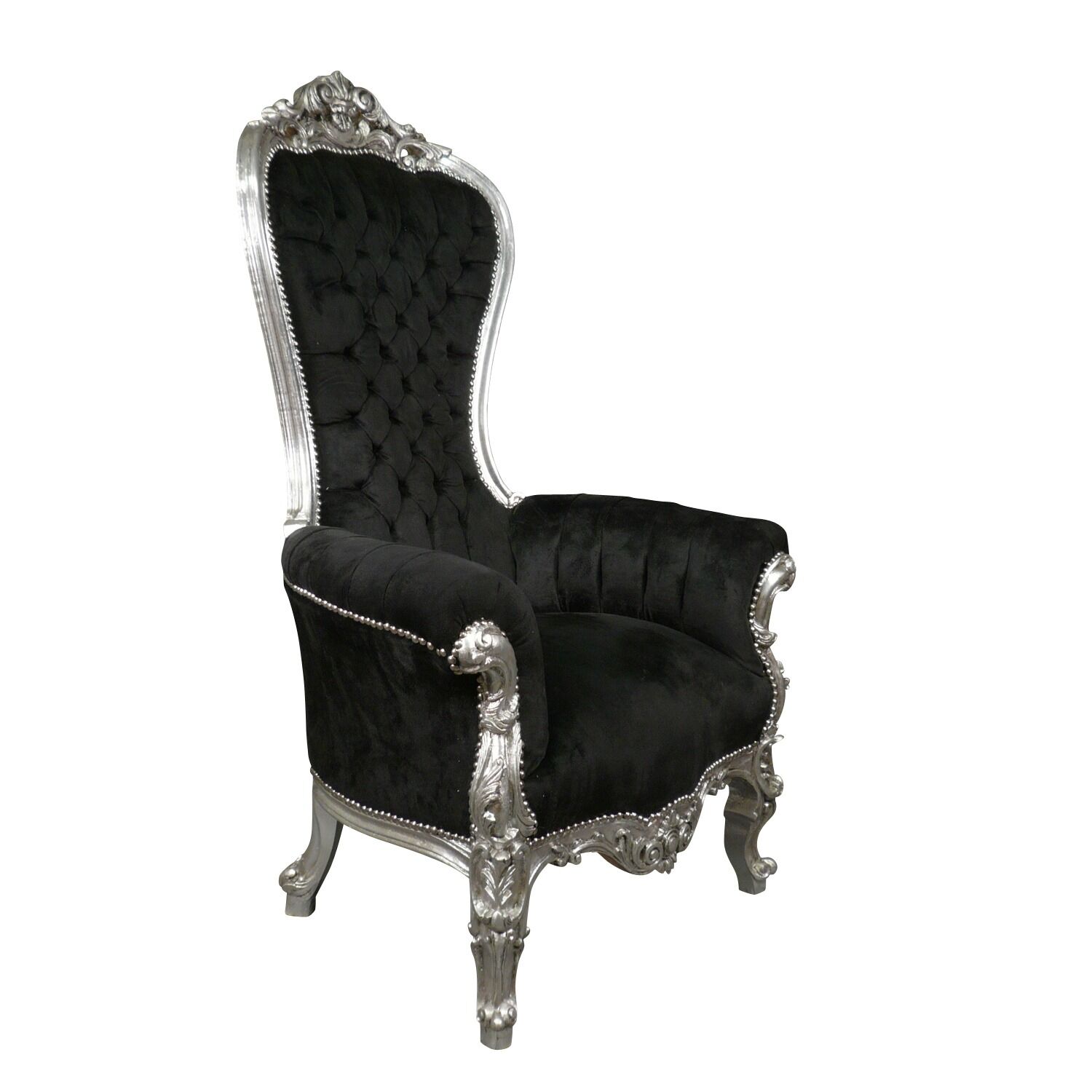 Fauteuil baroque Trône en velours noir 4 Fauteuil baroque Trône en velours noir et bois argenté -