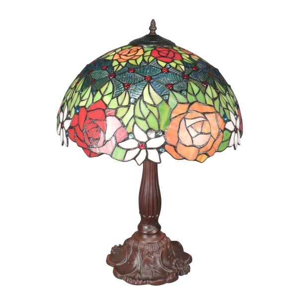 Lampe de table Tiffany roses rouges 3 Lampe de table Tiffany - Lampes Tiffany fleuries en verre