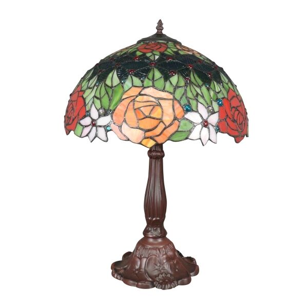 Lampe de table Tiffany roses rouges 1 Lampe de table Tiffany - Lampes Tiffany fleuries en verre