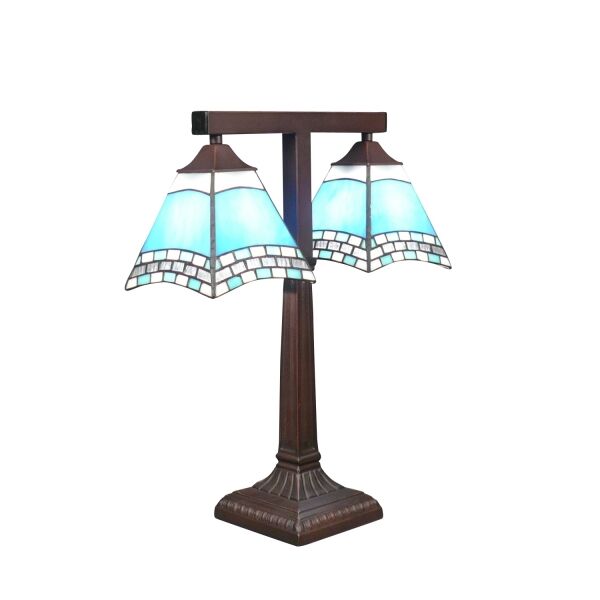 Lampe Tiffany de bureau Méditerranée 3 Lampe Tiffany de bureau art déco, vitrail bleu et blanc géométrique, pied en bronze patiné, une occasion à ne pas rater sur le site officiel