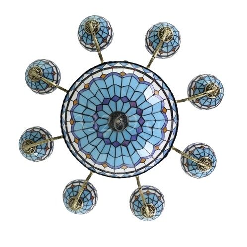 Lustre Tiffany bleu de la série Méditerranée 2 Lustre Tiffany bleu de la série Monaco - Luminaires Tiffany