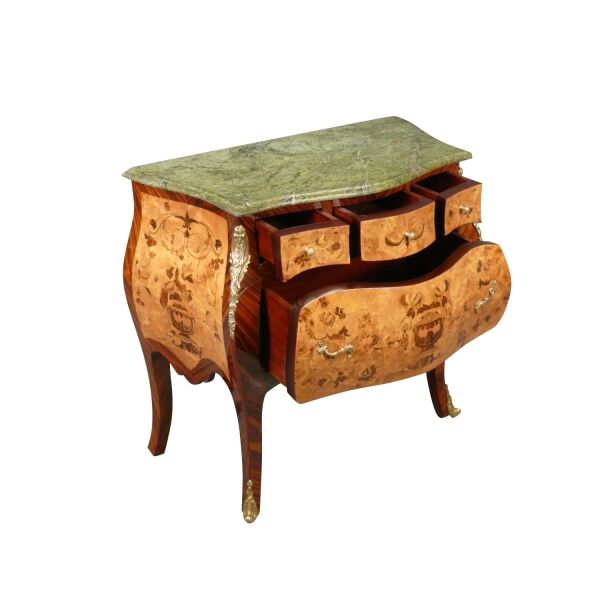 Commode Louis XV bombée à ressaut 2 Commode Louis XV en marqueterie et marbre vert