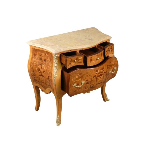 Commode Louis XV bombée en loupe d'orme 3 Commode Louis XV bombée en loupe d'orme