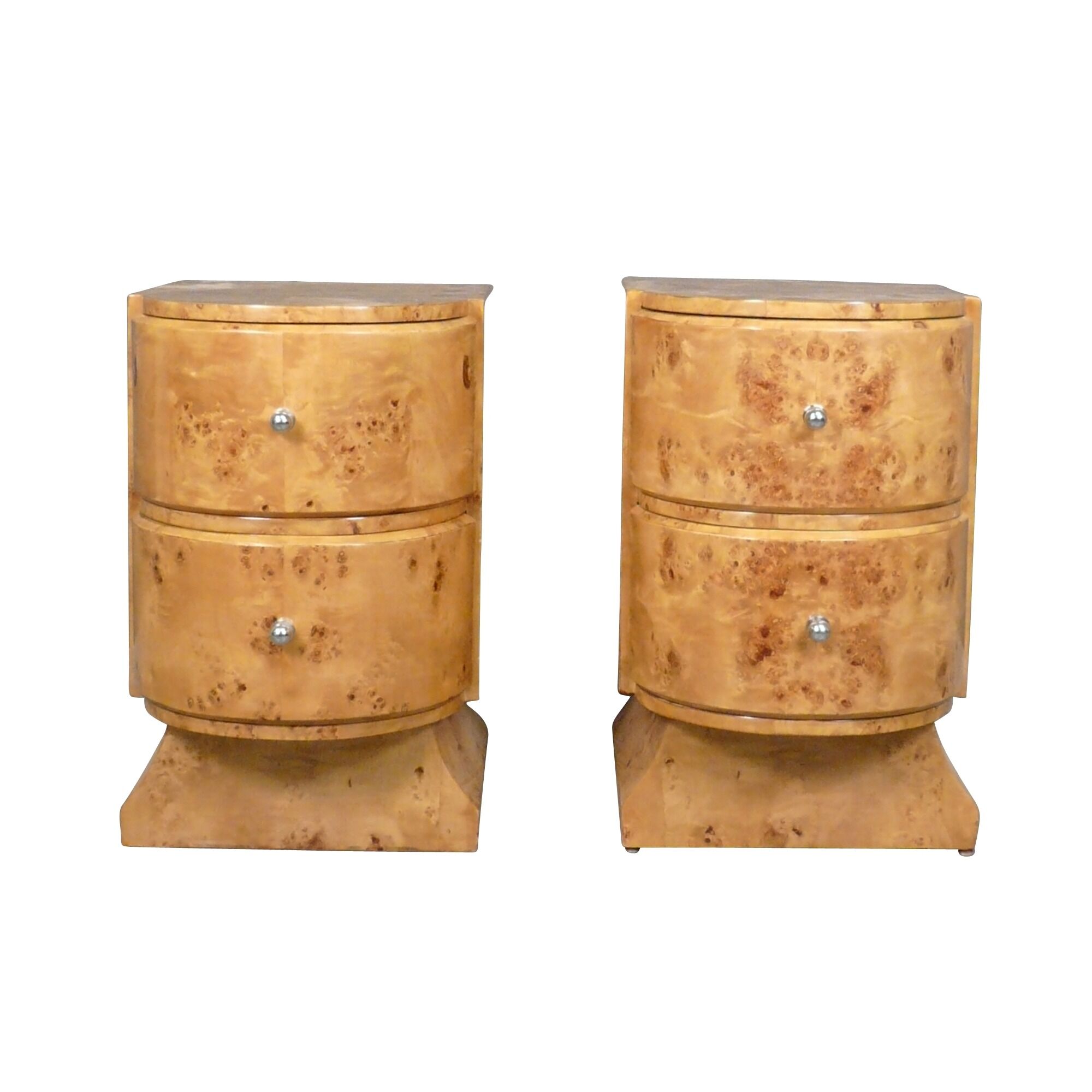 Chevets art déco demi-rond en loupe d'orme-  Meubles art déco -