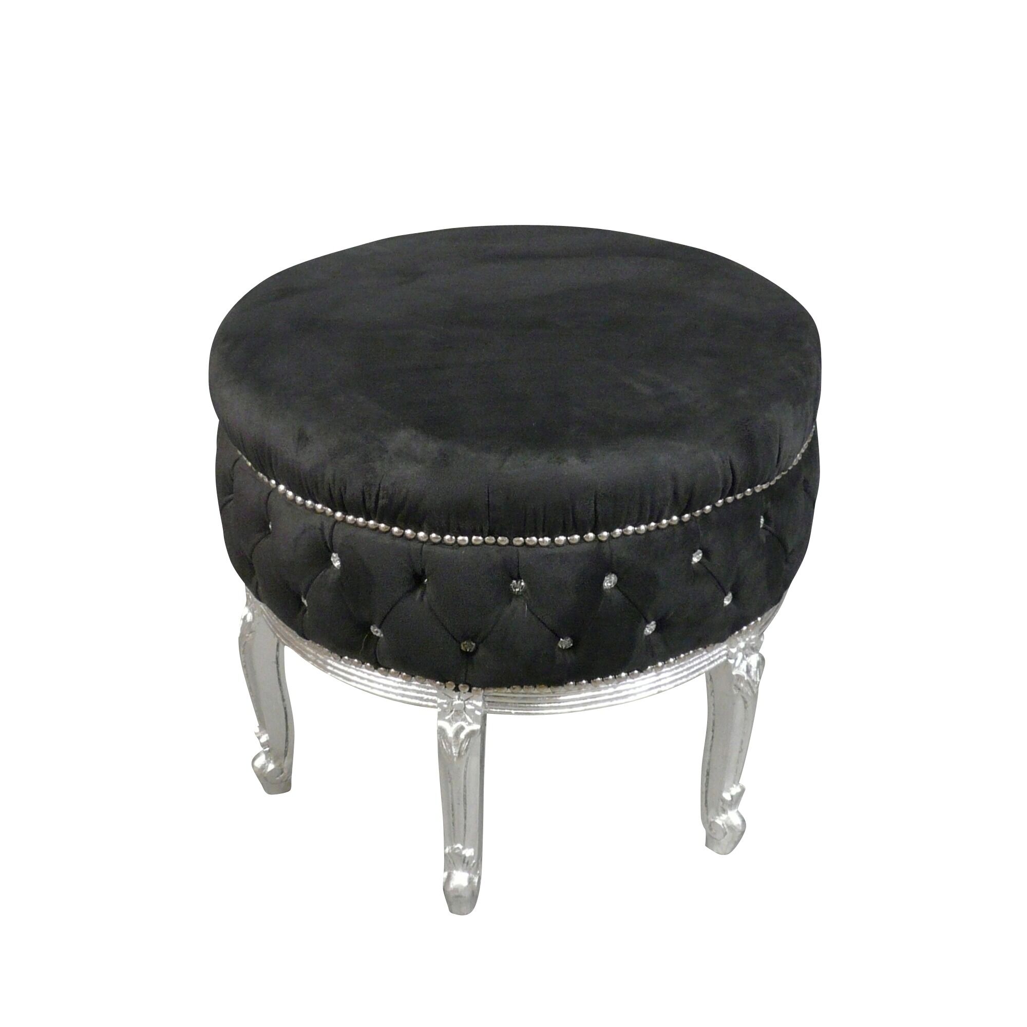 Grand pouf baroque noir avec des strass 2 Grand pouf baroque noir avec des strass - Ameublement rococo