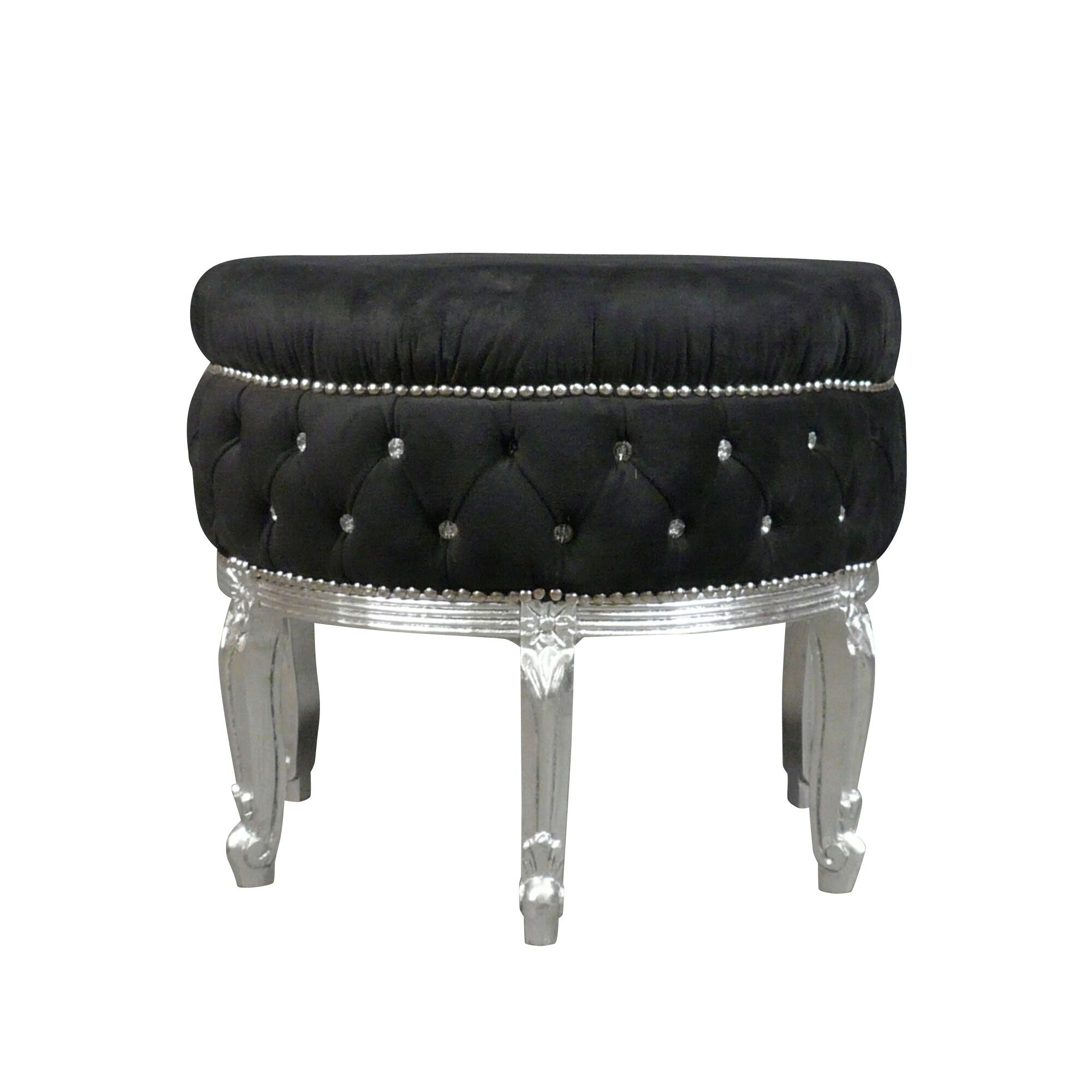 Grand pouf baroque noir avec des strass
