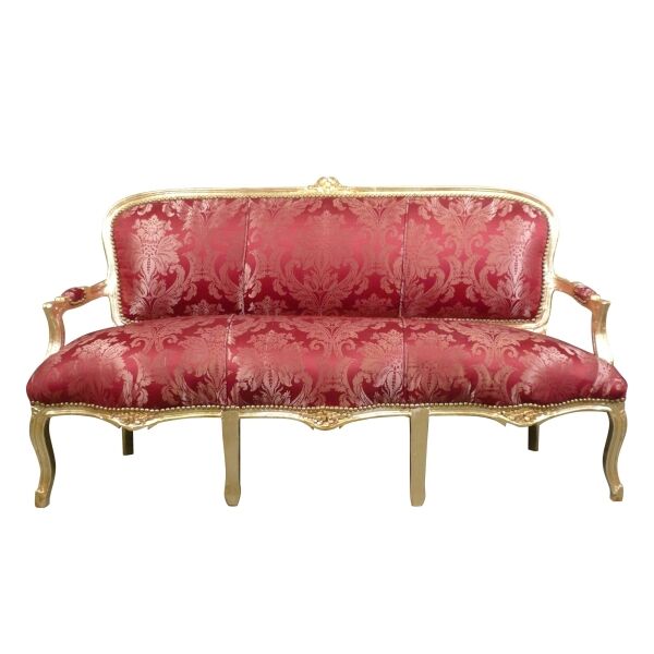 Canapé Louis XV rouge et bois doré 1 Canapé Louis XV rouge et bois doré - Meubles de style