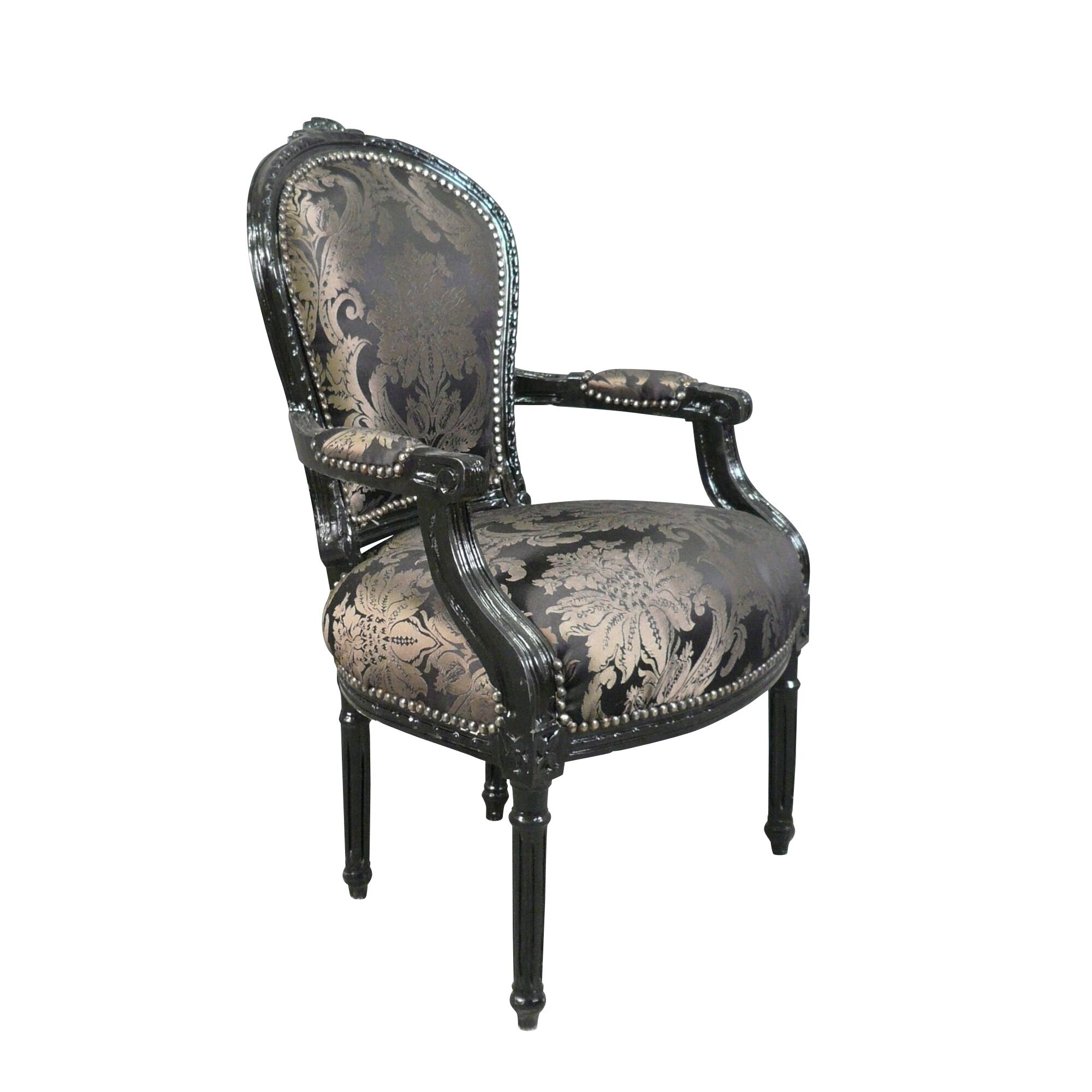 Fauteuil Louis XVI avec un tissu noir baroque 3 Fauteuil Louis XVI avec un tissu noir baroque - Fauteuil Louis XVI baroque - Fauteuil baroque